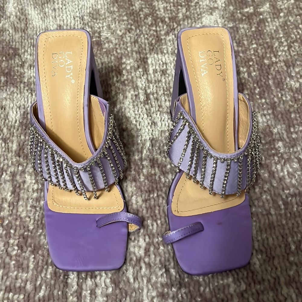 Dk purple rhinestone heels